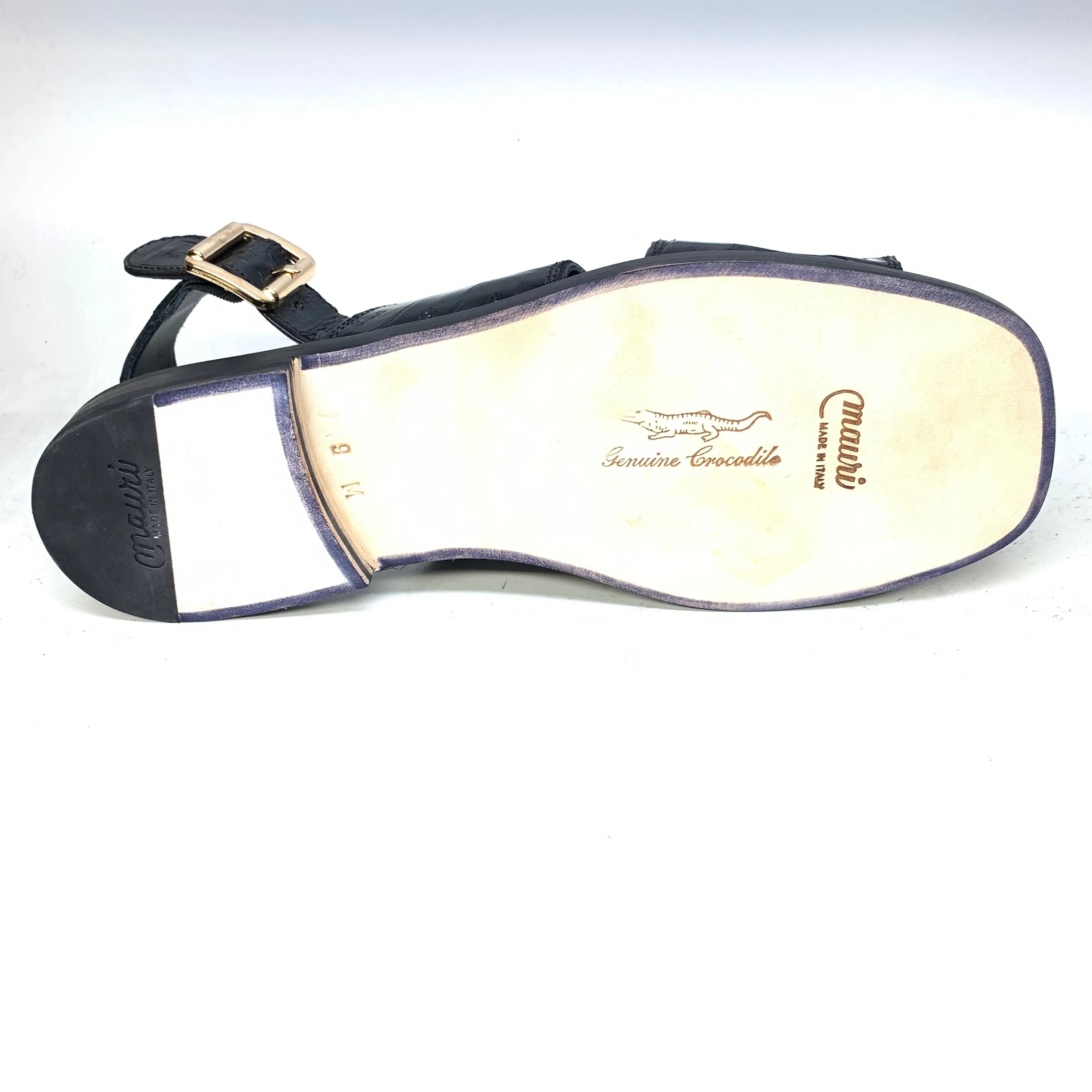 Mauri 5071 Black Gold Buckle Baby Crocodile Sandals
