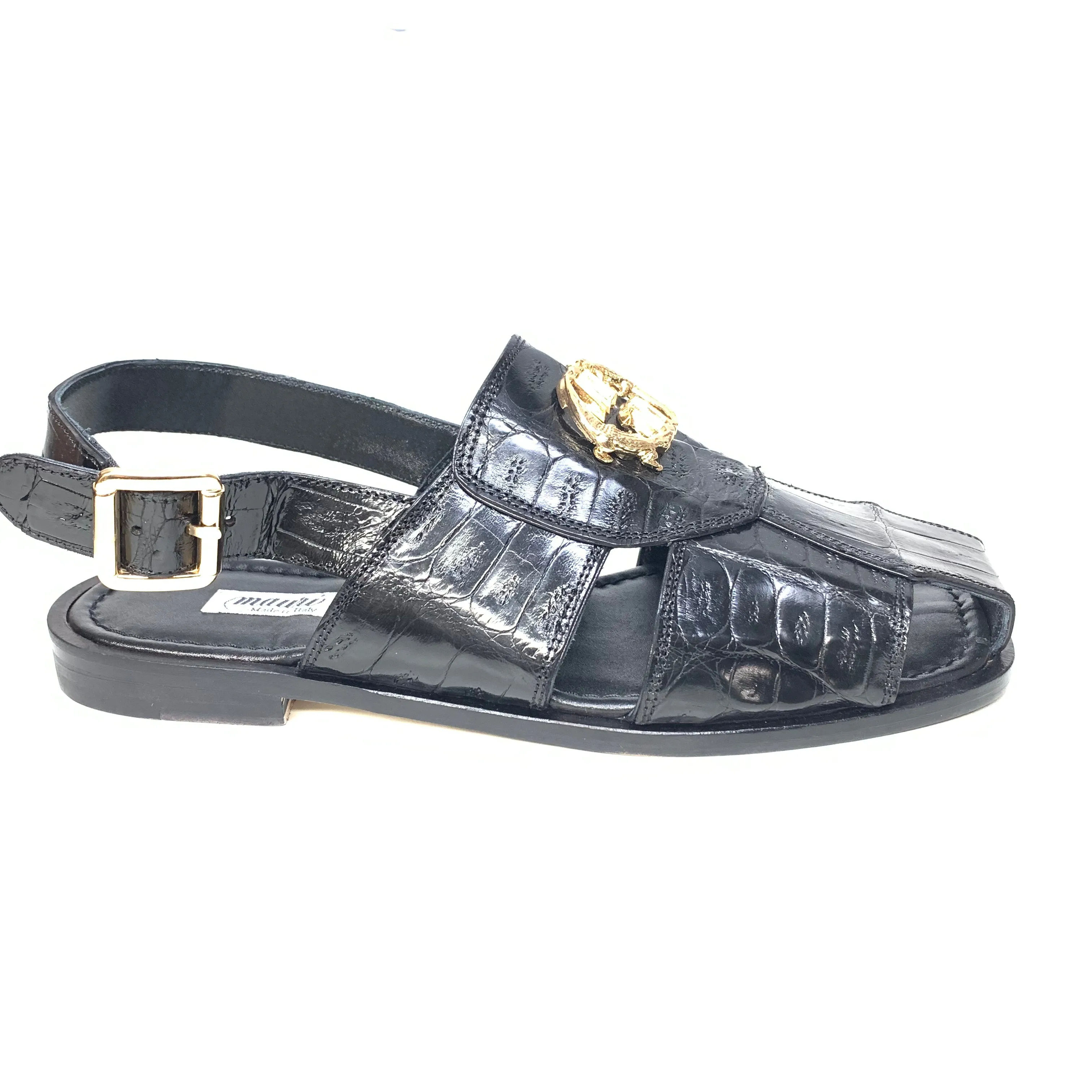 Mauri 5071 Black Gold Buckle Baby Crocodile Sandals