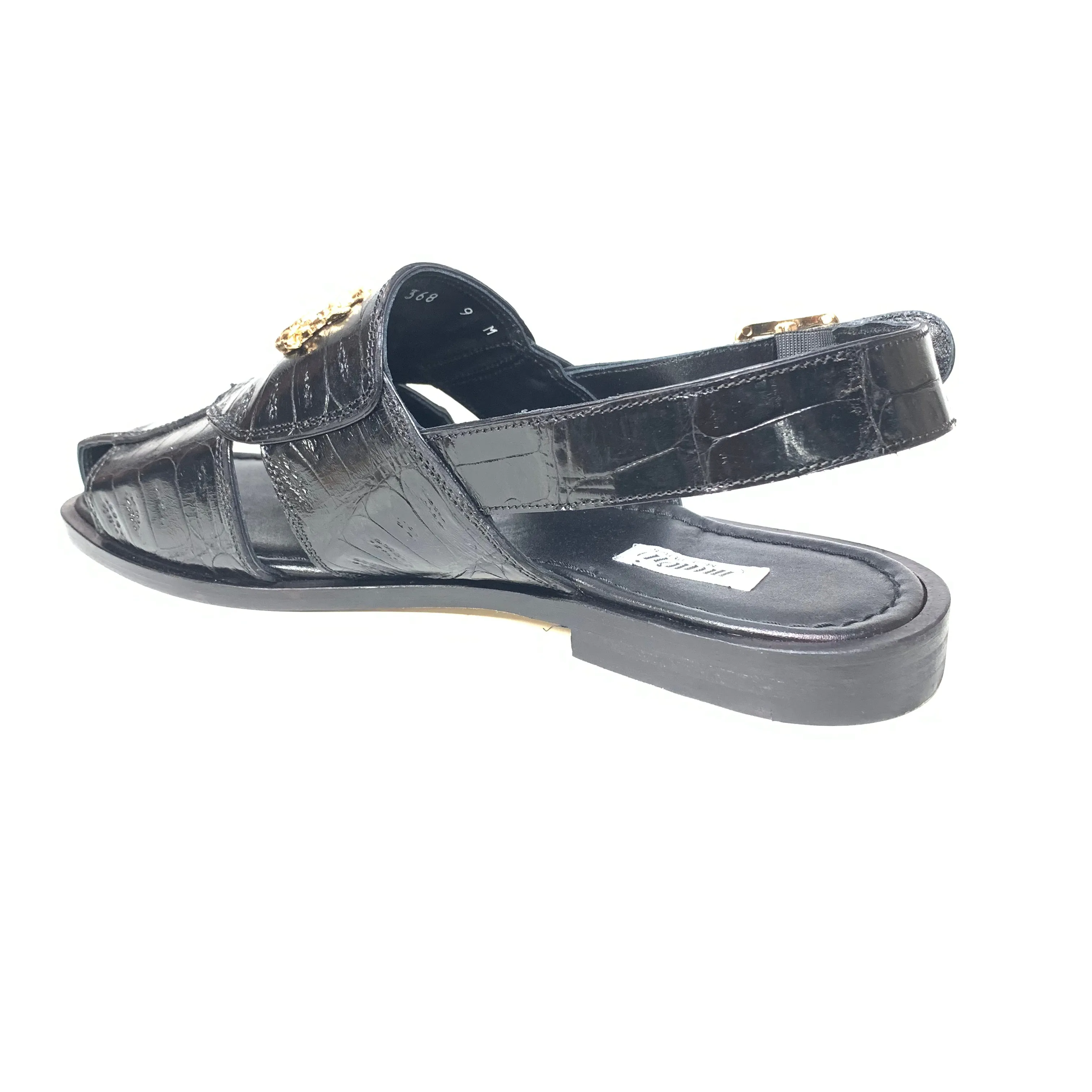 Mauri 5071 Black Gold Buckle Baby Crocodile Sandals