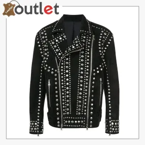 Mens Studded Punk Black Suede Leather Jacket