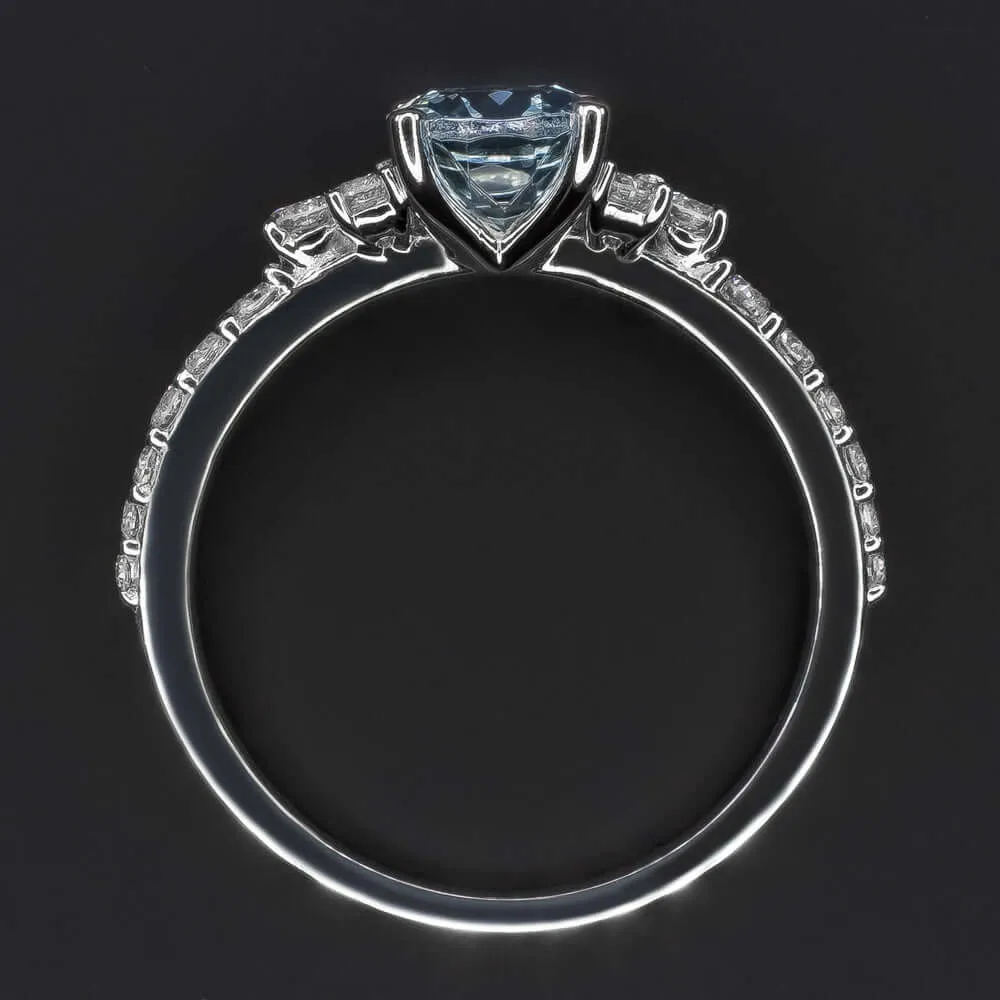 NATURAL AQUAMARINE DIAMOND RING OVAL SHAPE 14k WHITE GOLD BLUE PAVE BAND PROMISE