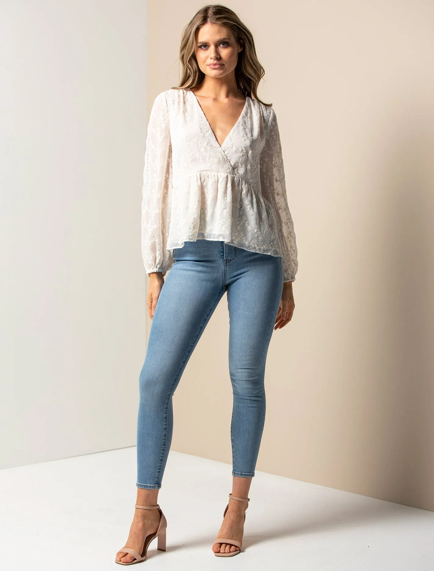 Pia Embroidered Wrap Blouse