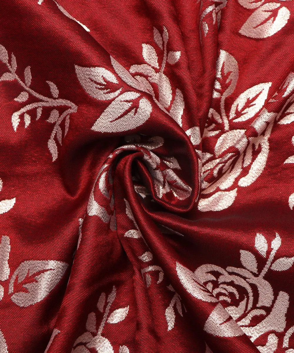 Red Colour Floral Pattern Brocade Lycra Fabric