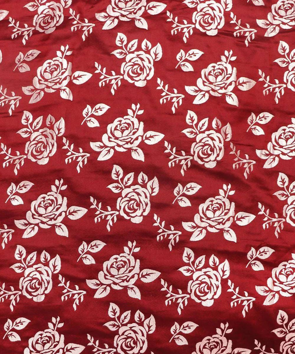 Red Colour Floral Pattern Brocade Lycra Fabric
