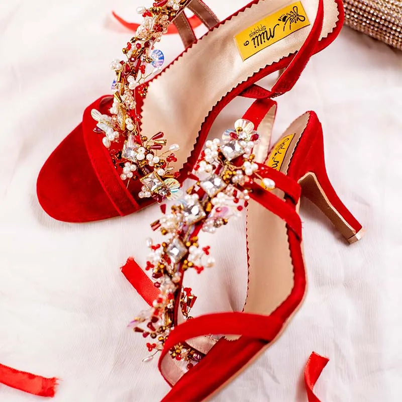 Red Fancy Heel Sandal