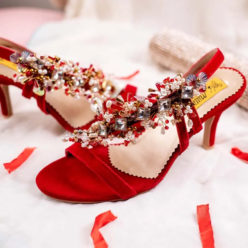 Red Fancy Heel Sandal