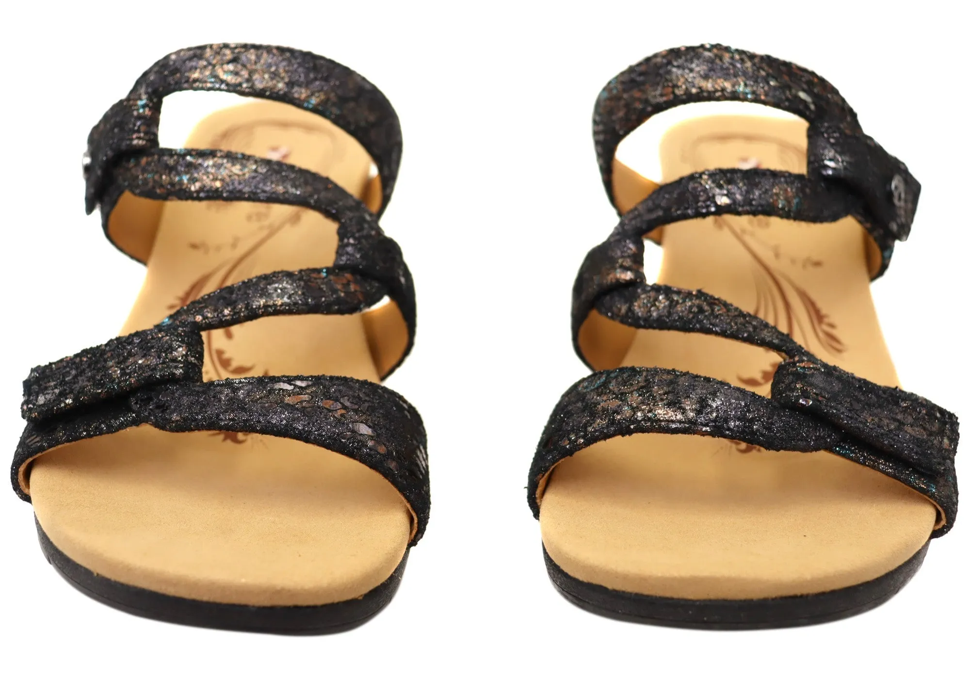 Revere Womens Sofia Wedge Leather Supportive Slides Sandals