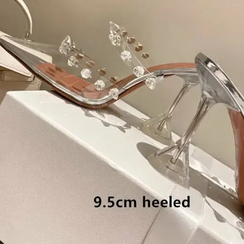 Rivet-Accented Transparent PVC Gladiator Heels for Women
