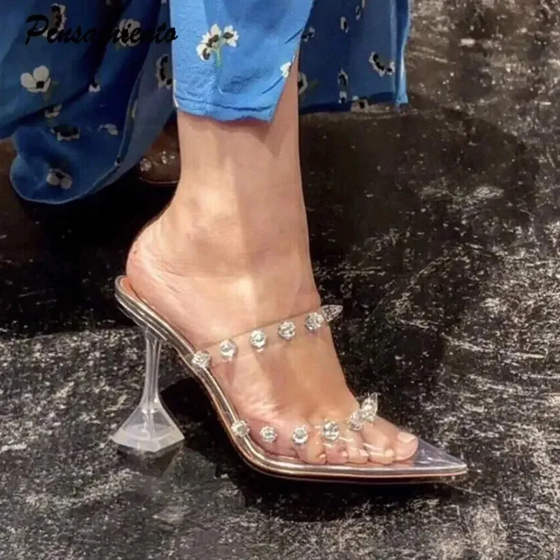 Rivet-Accented Transparent PVC Gladiator Heels for Women
