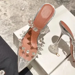 Rivet-Accented Transparent PVC Gladiator Heels for Women