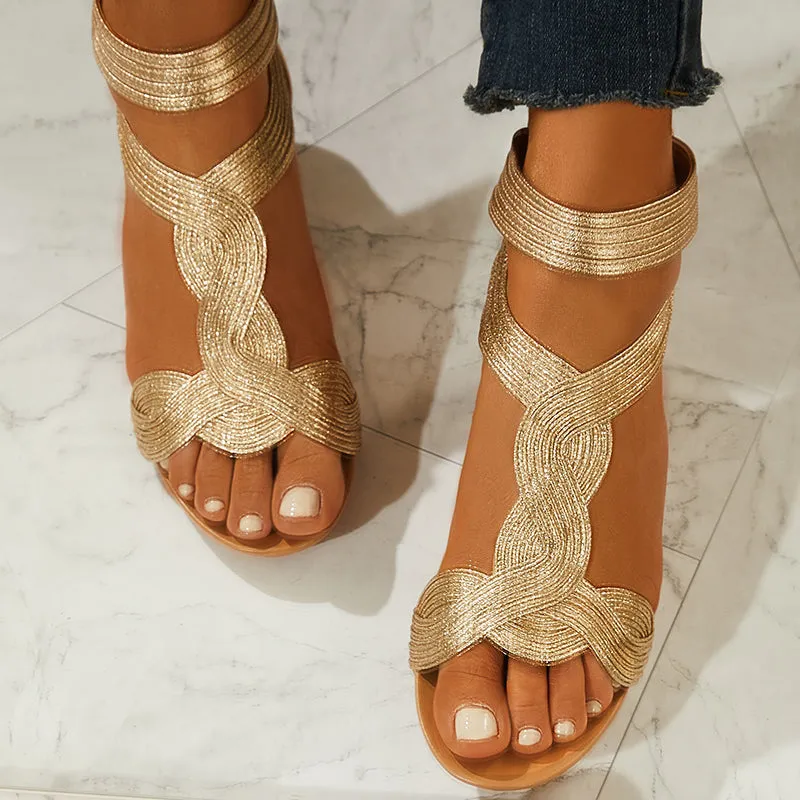 Sohiwoo  Women Open Toe Low Wedges Gladiator Sandals T-Strap Beach Sandals