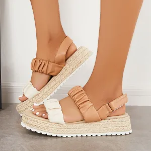 Sohiwoo  Women's Ruched Espadrilles Platform Wedges Velcro Strap Slingback Sandals