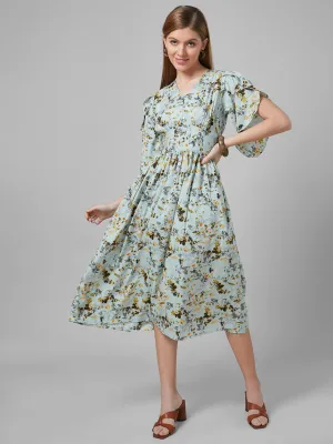 Style Quotient Women Mint Green Floral Polyester Fit and flare smart casual Midi Dress