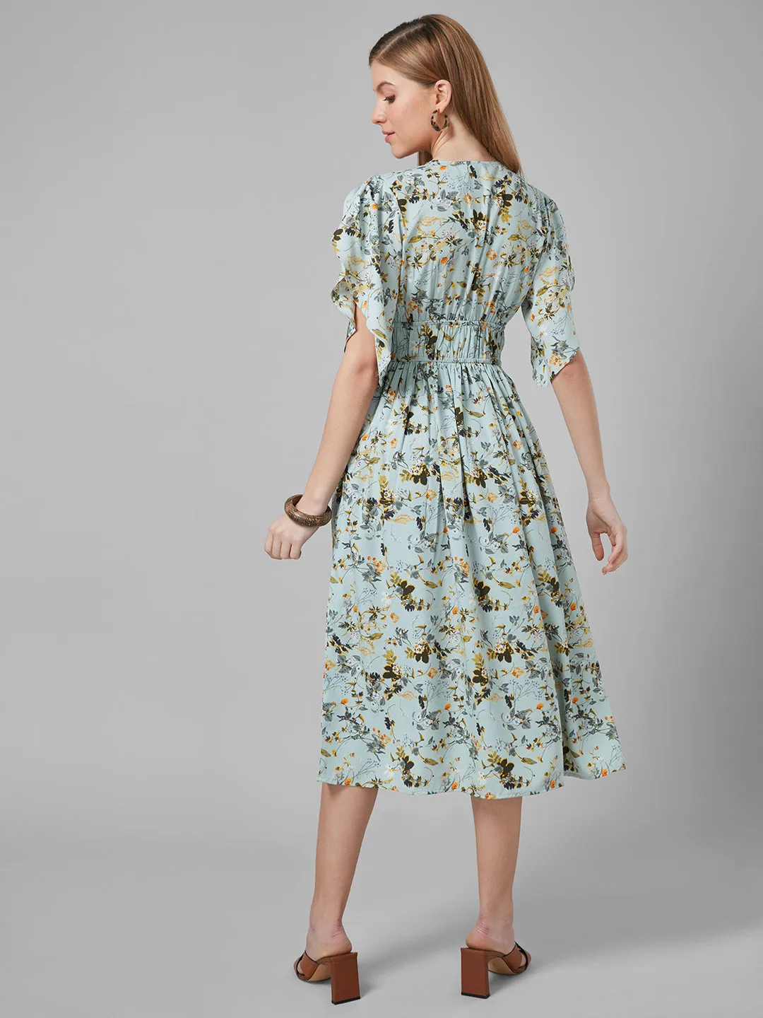 Style Quotient Women Mint Green Floral Polyester Fit and flare smart casual Midi Dress