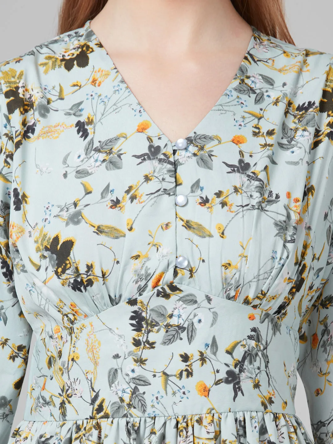 Style Quotient Women Mint Green Floral Polyester Fit and flare smart casual Midi Dress