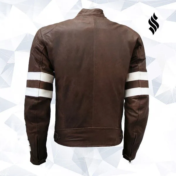 Unique Vintage Look Distressed Men Brown Leather Jacket
