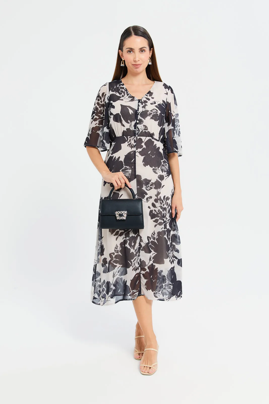 Women Beige Printed Dress