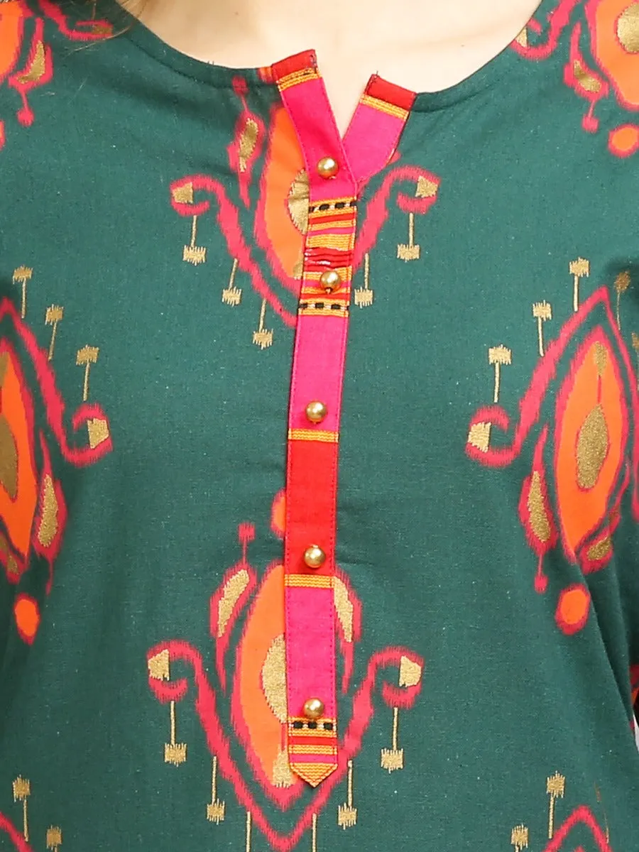 Women Green Geometric Printed Kurta With Trouser
