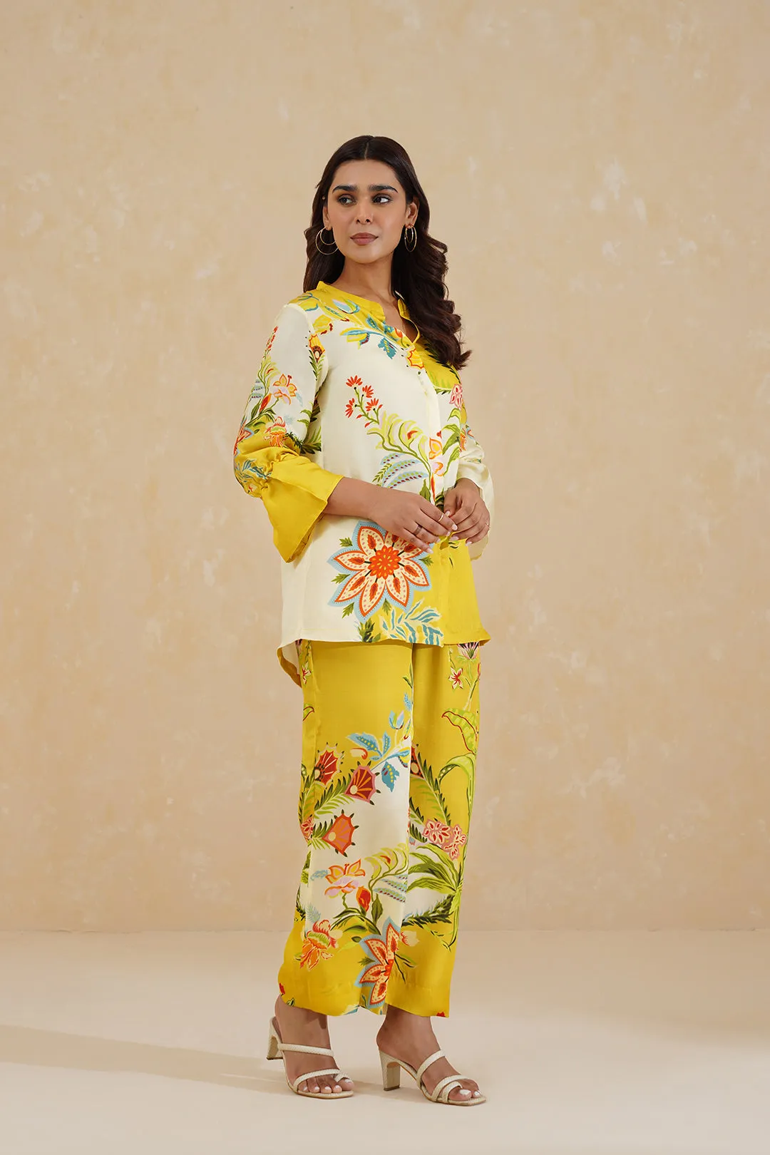 Yellow Cream Floral Printed Co-ord Set