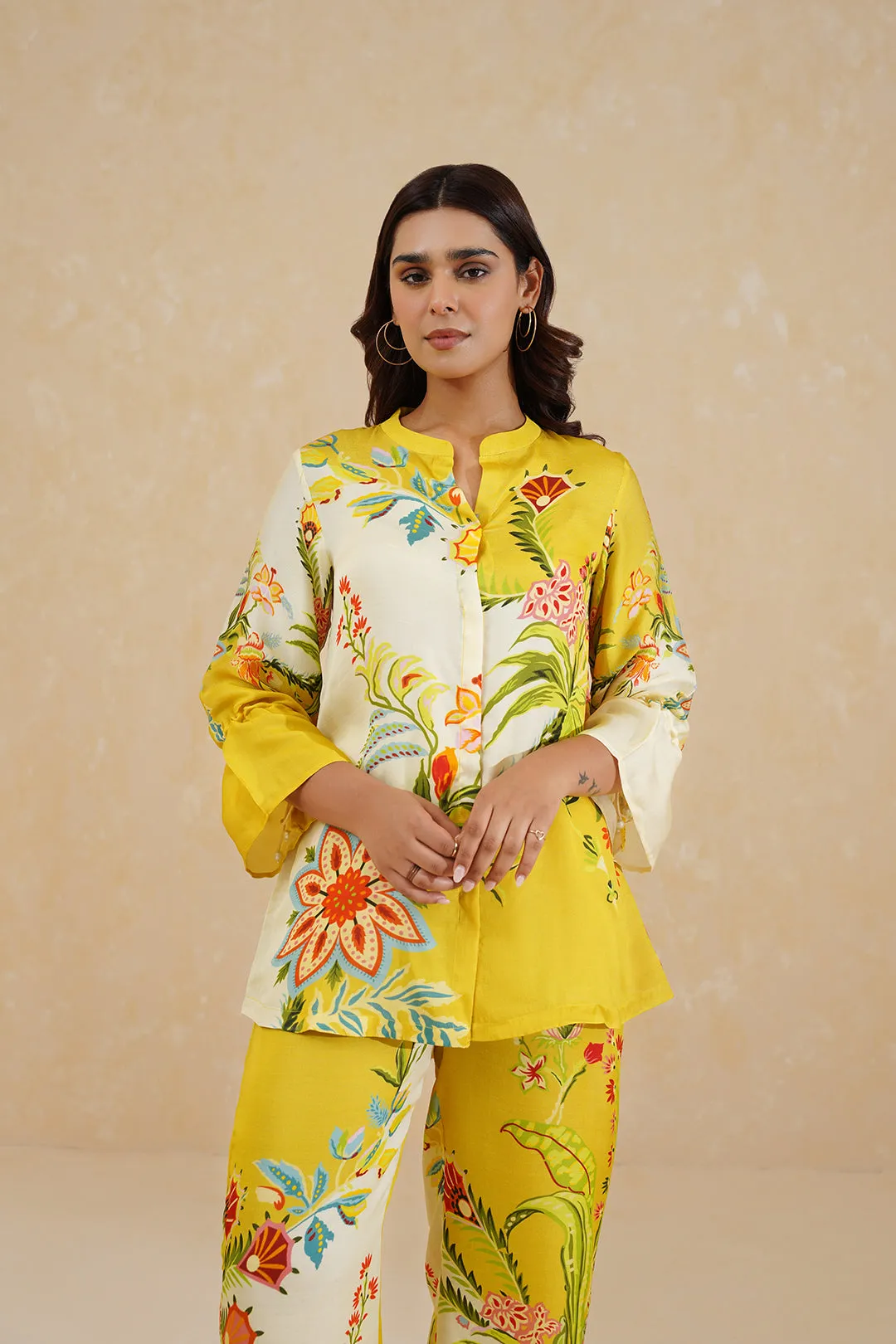 Yellow Cream Floral Printed Co-ord Set